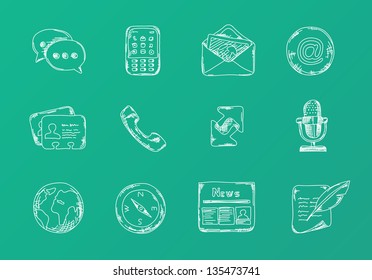 Communication Icons on green background. Vector illustration.