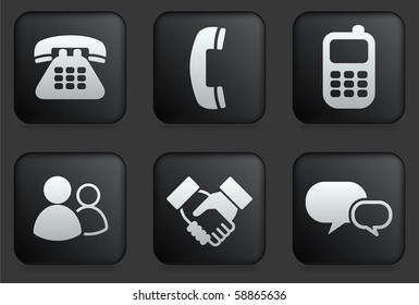 Communication Icons On Square Black Button Collection Original Illustration