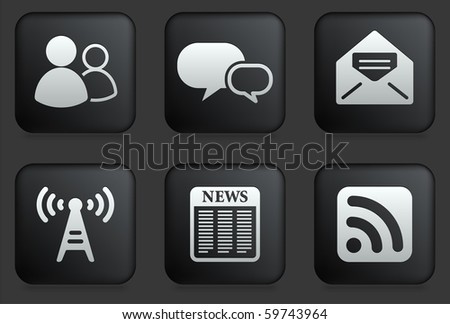 Communication Icons on Square Black Button Collection Original Illustration