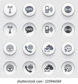 Communication icons on white buttons. Set 2.