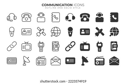 Communication Icons Outline and Solid Style 