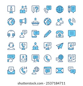 Communication icons. Outline symbols. Vector blue line icons set