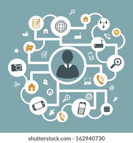 communication icons over blue  background vector illustration  