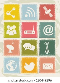 communication icons over grunge background. vector illustration