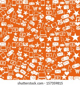 communication icons over orange background vector illustration