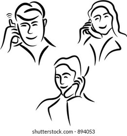 Communication icons: People talking on a cell phone.
