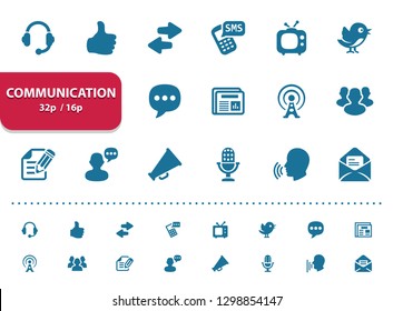 Communication Icons. Professional, pixel perfect icons, EPS 10 format, optimized for 32p and 16p (2x magnification for preview).