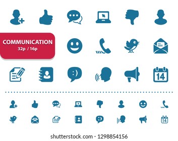 Communication Icons. Professional, pixel perfect icons, EPS 10 format, optimized for 32p and 16p (2x magnification for preview).