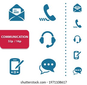 Communication Icons. Professional, pixel perfect icons, EPS 10 format, optimized for 32p and 16p