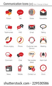 Communication icons set 01 (red, orange and black)