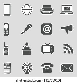 Communication Icons. Set 1. Sticker Design. Vector Illustration.