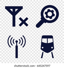 Communication icons set. set of 4 communication filled icons such as signal tower, train, no signal