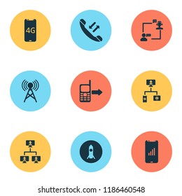 Communication icons set with call back, fast wifi, home network and other receiver elements. Isolated vector illustration communication icons.