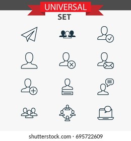 Communication Icons Set. Collection Of Ban, Team Organisation, Online Letter And Other Elements. Also Includes Symbols Such As Employee, Team, Approve.