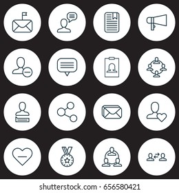 Communication Icons Set. Collection Of Bullhorn, Note Page, Significant Letter And Other Elements. Also Includes Symbols Such As Inbox, Award, Heart.
