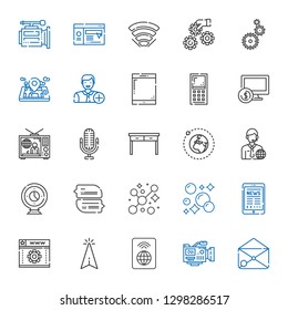 communication icons set. Collection of communication with email, video camera, wifi, cursor, web development, tablet, bubbles, chat. Editable and scalable communication icons.