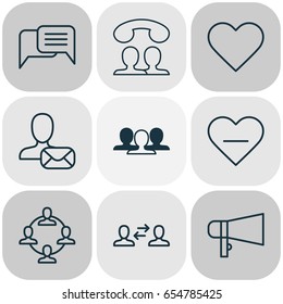 Communication Icons Set. Collection Of Follow, Group, Team Organisation And Other Elements. Also Includes Symbols Such As Instant, Heart, Communication.