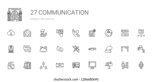 communication icons set. Collection of communication with mailbox, display, news, envelope, network, skills, graphic tablet, outbox. Editable and scalable communication icons.