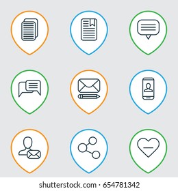Communication Icons Set. Collection Of Note Page, Online Chatting, Online Letter And Other Elements. Also Includes Symbols Such As Chatting, Post, Private.
