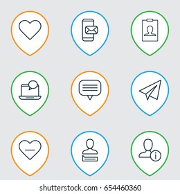 Communication Icons Set. Collection Of Profile Data, Text Bubble, Follow And Other Elements. Also Includes Symbols Such As Message, Mailing, Identity.
