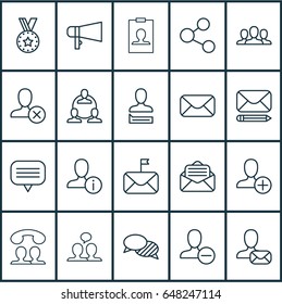 Communication Icons Set. Collection Of Significant Letter, Message, Speaking People And Other Elements. Also Includes Symbols Such As Info, Message, Chatting.