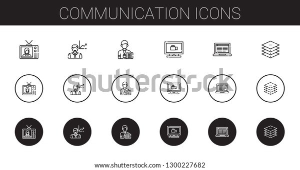 communication icons set. Collection\
of communication with television, employee, journalist, monitoring,\
laptop, layers. Editable and scalable communication\
icons.