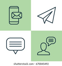 Communication Icons Set. Collection Of Text Bubble, Startup, Talking Person And Other Elements. Also Includes Symbols Such As Talk, Plane, Origami.