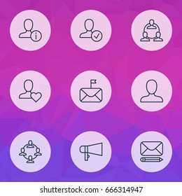 Communication Icons Set. Collection Of Web Profile, Edit Mail, Favorite Person And Other Elements. Also Includes Symbols Such As Employee, Work, Bullhorn.