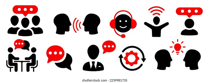 Communication icons set. Contact icons. Business training and workshop excellent icons. Discussion, speech bubble icon. Vector illustration