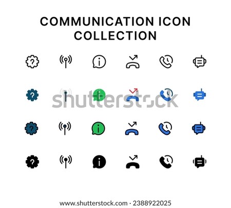 Communication icons set, Set of contact, technical support, broadcast, information, missed call, chat bot, icons