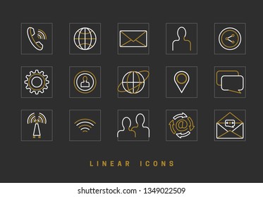 Communication icons set, contacts, pictogram, vector linear style