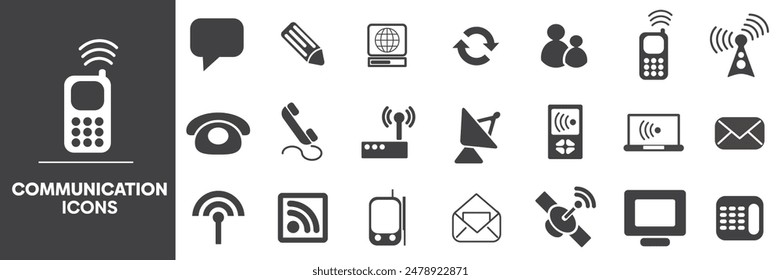 Conjunto de iconos de comunicación, que contiene todos los contornos de iconos de comunicación, Colección de Ilustración vectorial editable eps10