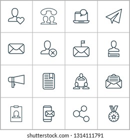 Communication icons set with correspondence, connect, group and other phone messaging elements. Isolated vector illustration communication icons.