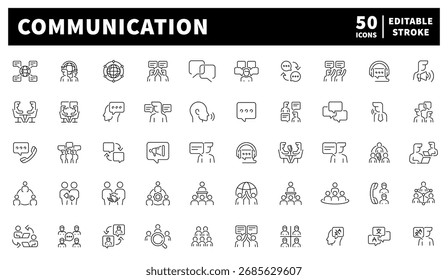 Communication icons set – editable line icons, linear, chat and messaging symbols