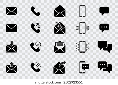 "Communication icons set featuring phone and email symbols. Ideal for contact and support designs."