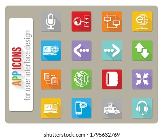 communication icons set in flat design with long shadow
