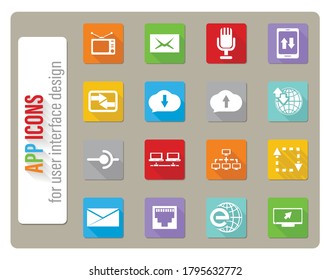 iconos de comunicación ajustados en diseño plano con sombra larga