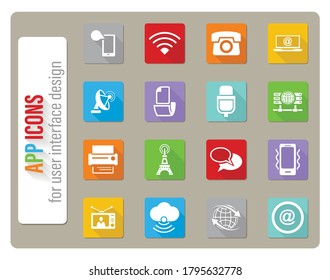 communication icons set in flat design with long shadow