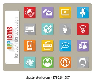 iconos de comunicación ajustados en diseño plano con sombra larga