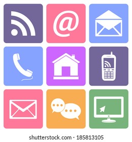 Communication icons set, flat design vector