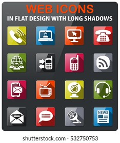 communication icons set in flat design with long shadow