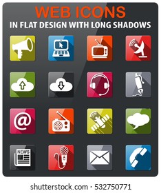 communication icons set in flat design with long shadow