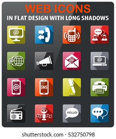 communication icons set in flat design with long shadow