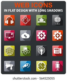 communication icons set in flat design with long shadow