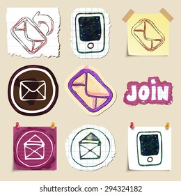 Communication icons set. Hand drawn and isolated. Stickers