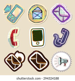 Communication icons set. Hand drawn and isolated. Stickers