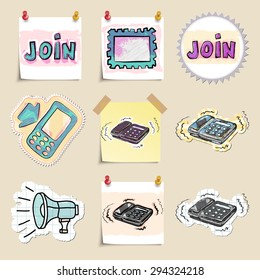 Communication icons set. Hand drawn and isolated. Stickers