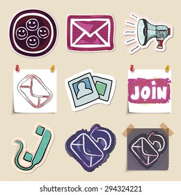 Communication icons set. Hand drawn and isolated. Stickers