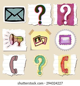 Communication icons set. Hand drawn and isolated. Stickers