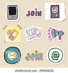Communication icons set. Hand drawn and isolated. Stickers